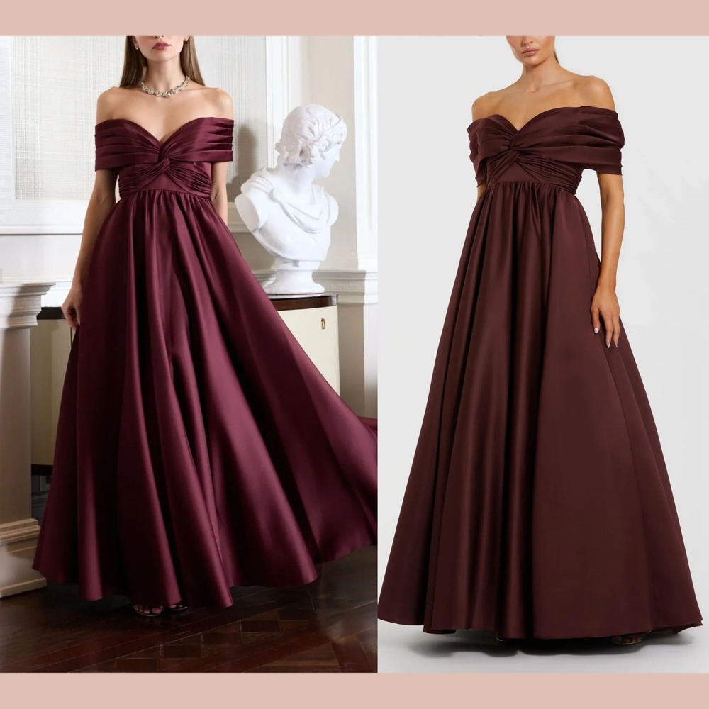 NWT IEENA Mac Duggal [ 10 ] 56188 Satin Off‎ Shoulder Twist Ball Gown Wine S2166